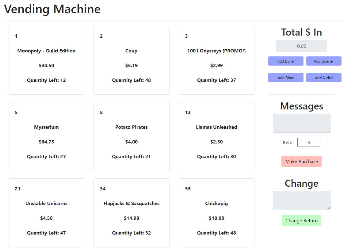 Vending Machine JQuery Project Preview