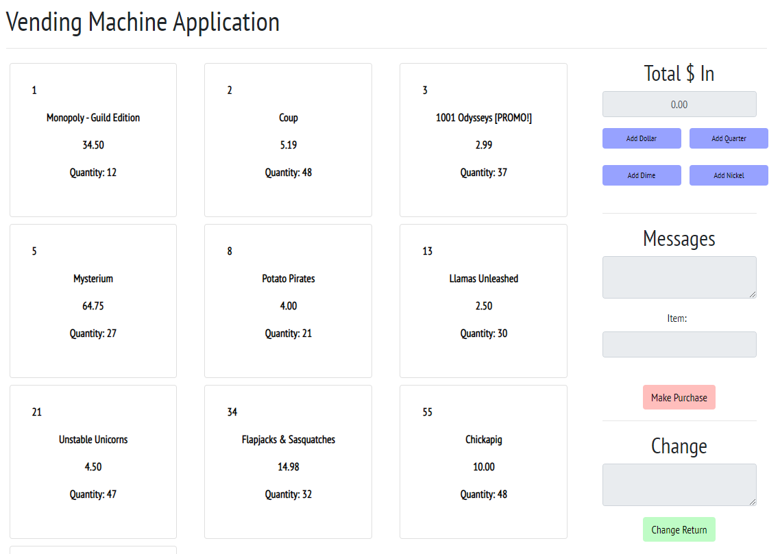 Vending Machine React Project Preview